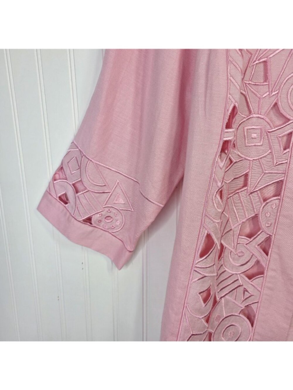 Bob Mackie Wearable Art Jacket Tank Set Womens XL Pink Linen Cutout Cottagecore - Picture 7 of 16